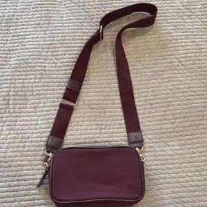 Universal Thread Burgundy Crossbody Camera Bag with Gold Hardware